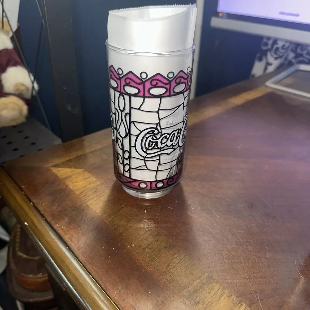 Coca-Cola Vintage Glass Purple Black White Tiffany style stained glass 1970’s